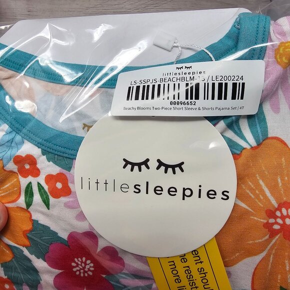 NIB Little Sleepies Beachy Blooms 2 Piece Short Sleeve & Shorts PJ Set Size 4T - Picture 2 of 3